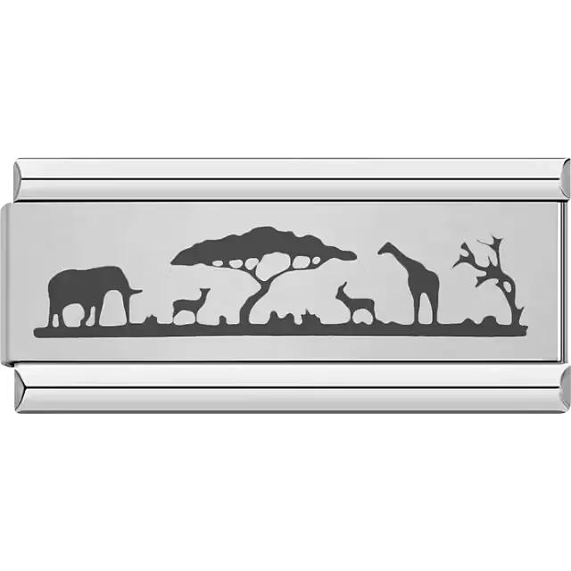 African safari animals with acacia tree silhouette Italian charm bracelet link