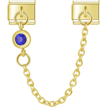 Safety chain featuring a vibrant blue crystal accent Italian charm bracelet link