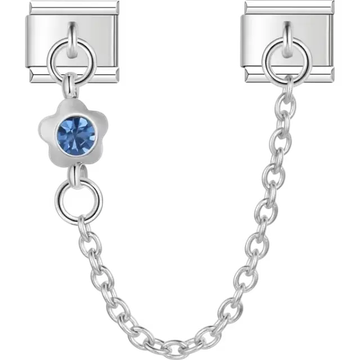 Safety chain featuring a flower-shaped design with a blue gemstone Italian charm bracelet link