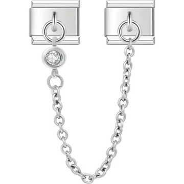 Safety chain with a clear gemstone Italian charm bracelet link