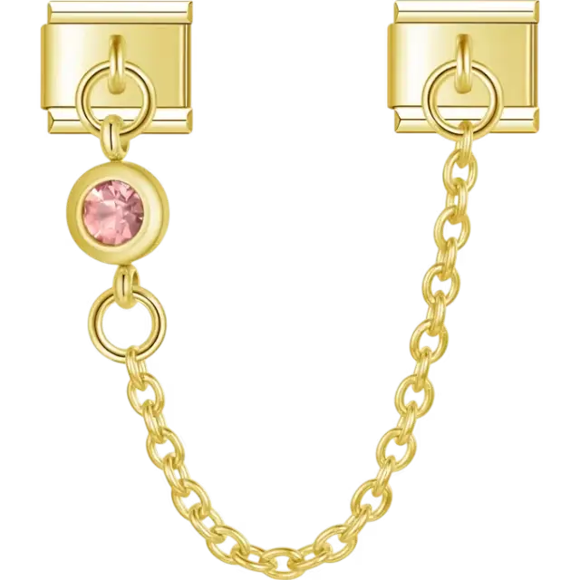 Safety chain with a pink gemstone Italian charm bracelet link