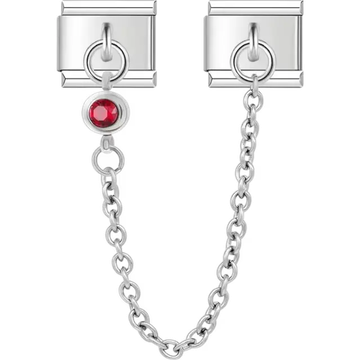Safety chain with a red gemstone Italian charm bracelet link