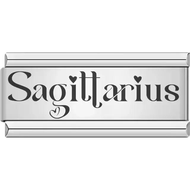 "Sagittarius" text with heart accents Italian charm bracelet link