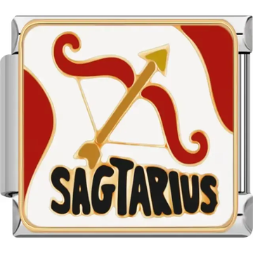 Sagittarius zodiac symbol with a bow and arrow and bold red accents Italian charm bracelet link