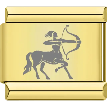 Gold Sagittarius zodiac symbol with centaur archer Italian charm bracelet link