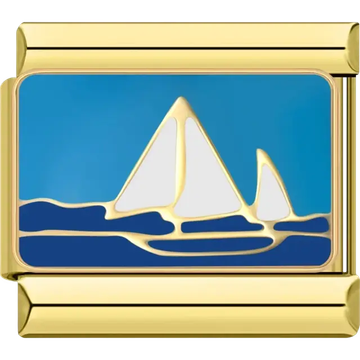 White sailboats on blue water background Italian charm bracelet link