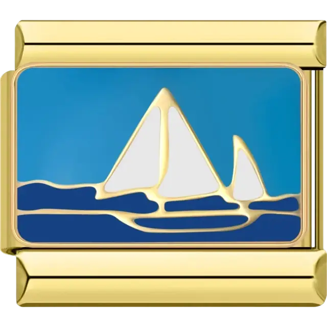 White sailboats on blue water background Italian charm bracelet link