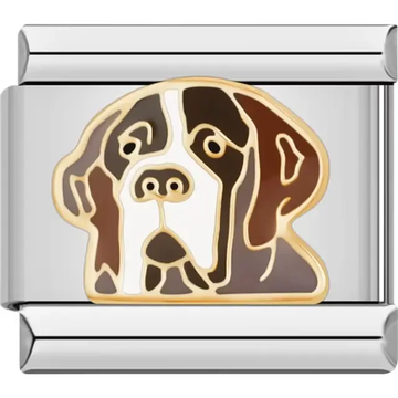 Brown and white Saint Bernard dog with gold details Italian charm bracelet link