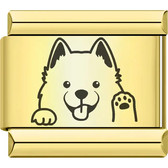 Cartoon Samoyed dog peeking paws Italian charm bracelet link
