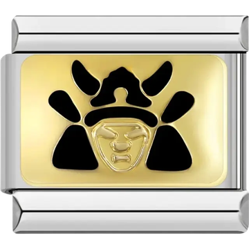Black samurai mask with gold details Italian charm bracelet link