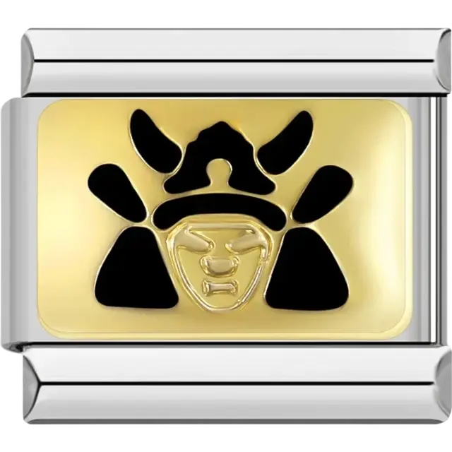 Black samurai mask with gold details Italian charm bracelet link