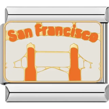 Orange and gold San Francisco Golden Gate Bridge design Italian charm bracelet link