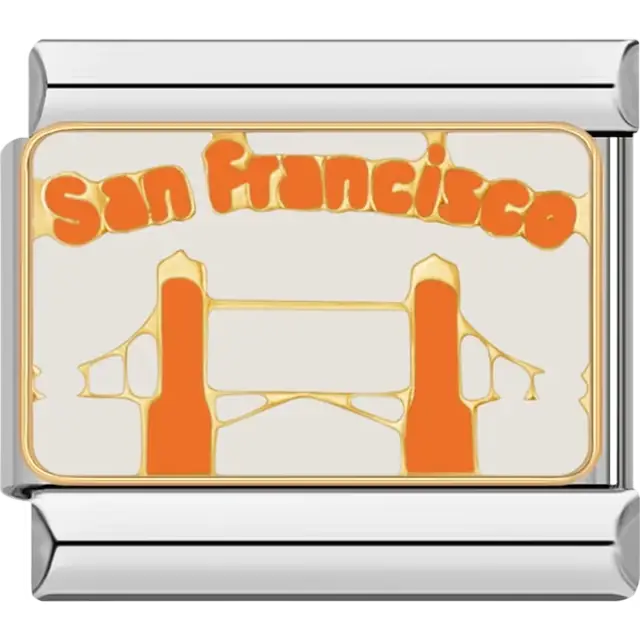 Orange and gold San Francisco Golden Gate Bridge design Italian charm bracelet link