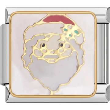 Santa Claus face with red hat Italian charm bracelet link