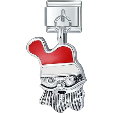 Santa face with red hat white beard and silver details Italian charm bracelet link