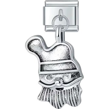 Silver Santa hat and beard design with textured details Italian charm bracelet link