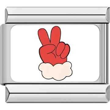 Santa's red gloved hand making a peace sign with a white cuff detail Italian charm bracelet link