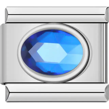 Faceted oval sapphire blue crystal gemstone Italian charm bracelet link