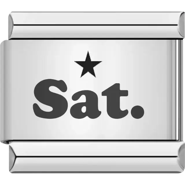 Black "Sat" text with a black star symbol Italian charm bracelet link