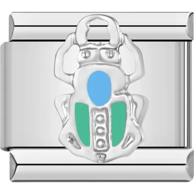 Scarab with blue and green details Italian charm bracelet link