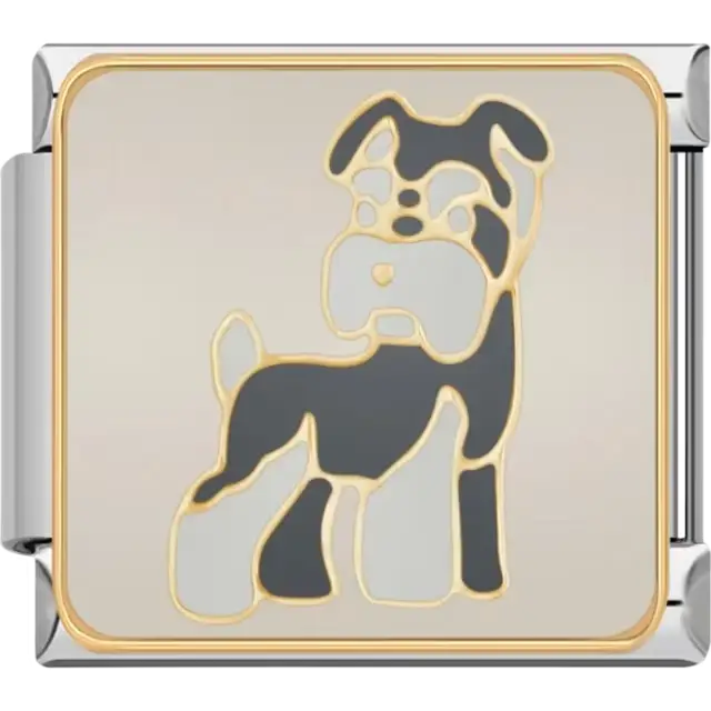 Black and white schnauzer with gold outline Italian charm bracelet link