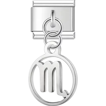 Scorpio zodiac symbol on a circular dangle Italian charm bracelet link