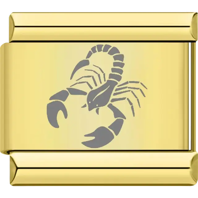 Gold Scorpio zodiac symbol with scorpion Italian charm bracelet link