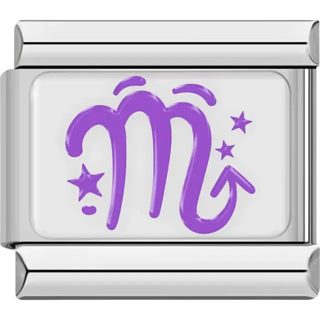 Purple Scorpio astrological symbol with stars Italian charm bracelet link