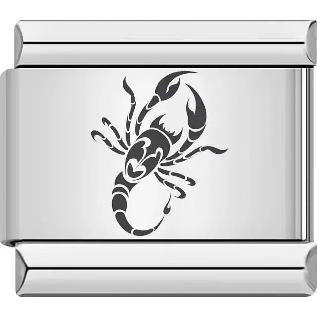 Black scorpion with curved tail Italian charm bracelet link