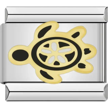 Golden sea turtle outline with black details Italian charm bracelet link