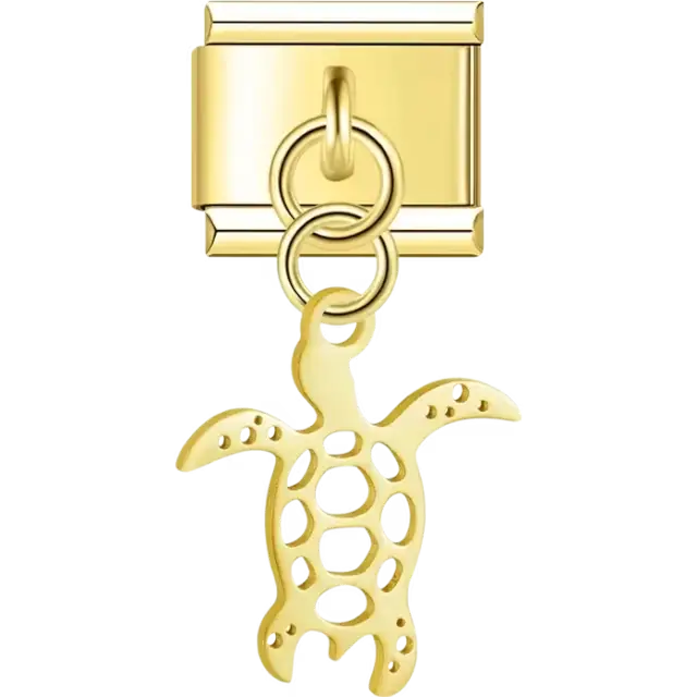 Sea turtle cutout design dangling Italian charm bracelet link