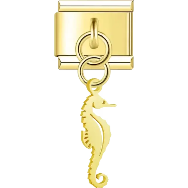 Seahorse cutout design dangling Italian charm bracelet link