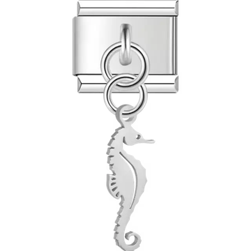 Seahorse cutout design dangling Italian charm bracelet link