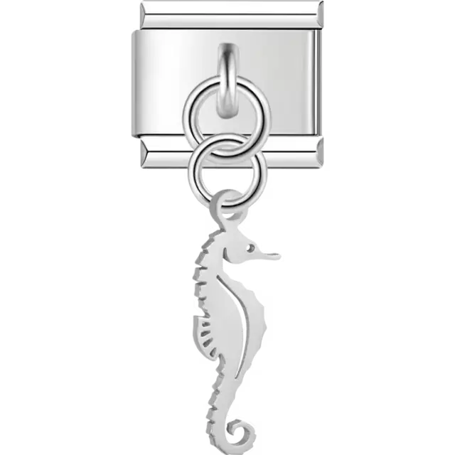 Seahorse cutout design dangling Italian charm bracelet link