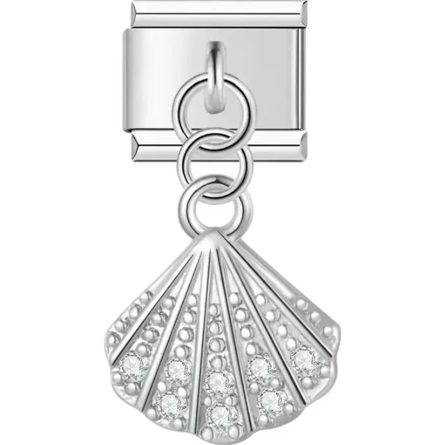 Seashell with crystal accents Italian charm bracelet link