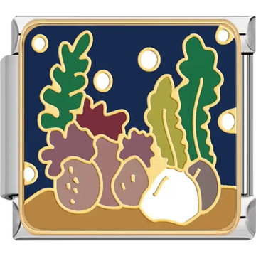 Green seaweed swaying underwater with a dark ocean background Italian charm bracelet link