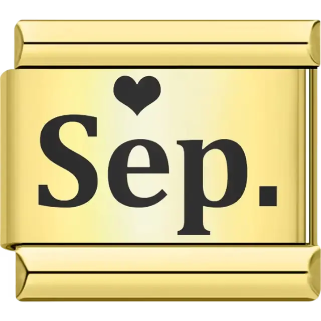 Black "Sep" text with a black heart Italian charm bracelet link