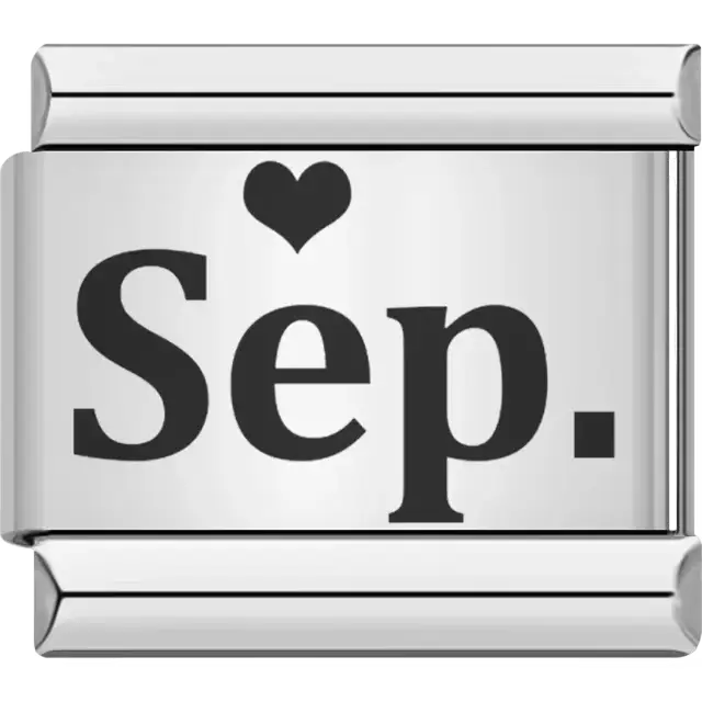 Black "Sep" text with a black heart Italian charm bracelet link