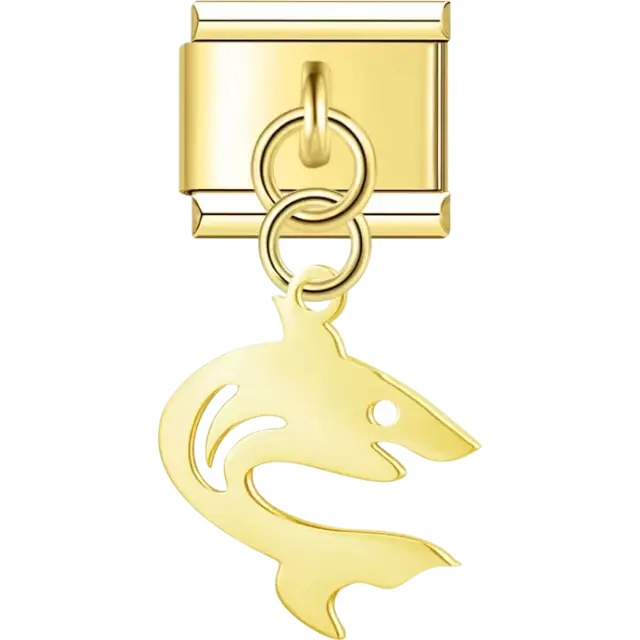 Shark cutout design dangling Italian charm bracelet link