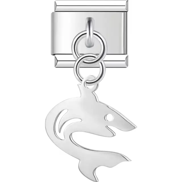 Shark cutout design dangling Italian charm bracelet link