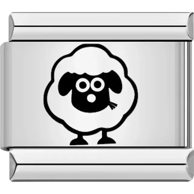 Black sheep with a tuft of grass in its mouth Italian charm bracelet link