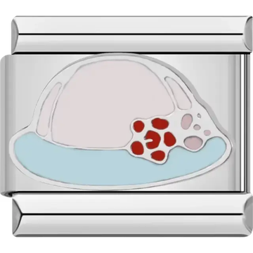 White hat design with pink accents on a light blue background Italian charm bracelet link