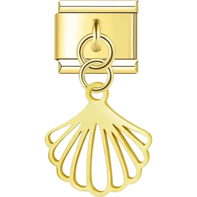 Shell cutout design dangling Italian charm bracelet link