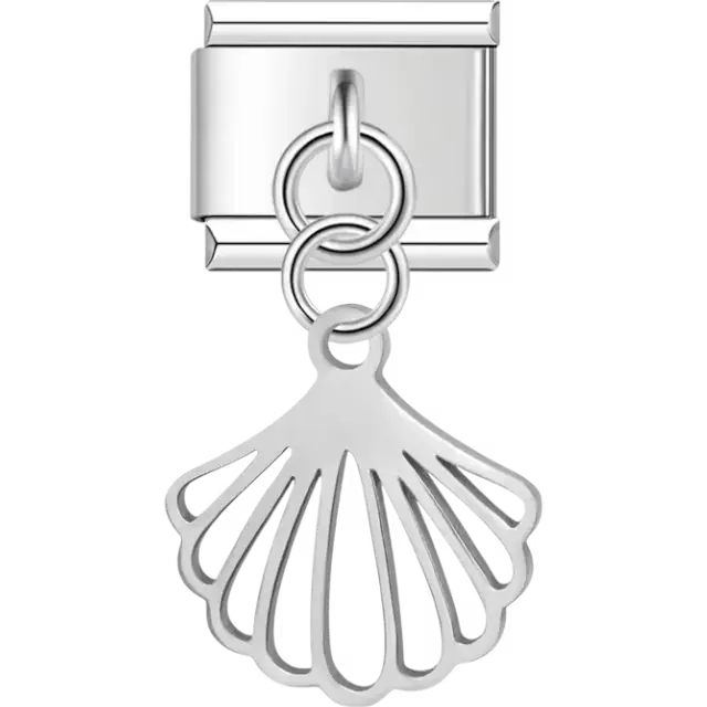 Shell cutout design dangling Italian charm bracelet link
