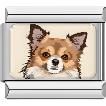 Shetland Sheepdog design featuring pointed ears and layered fur details Italian charm bracelet link