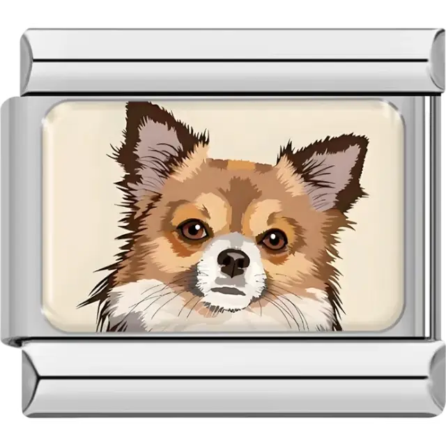 Shetland Sheepdog design featuring pointed ears and layered fur details Italian charm bracelet link