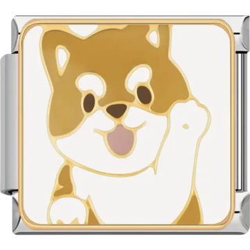 Brown and white Shiba Inu dog with gold details Italian charm bracelet link