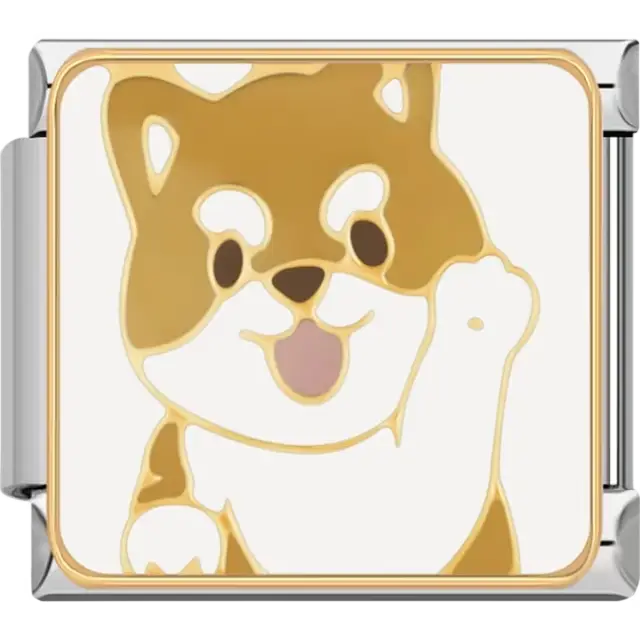 Brown and white Shiba Inu dog with gold details Italian charm bracelet link