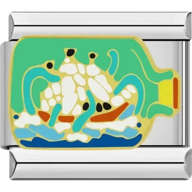Sailing ship enclosed in a bottle design with colorful details Italian charm bracelet link