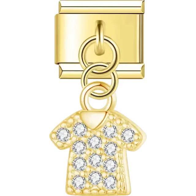 Dangling shirt with crystal accents Italian charm bracelet link